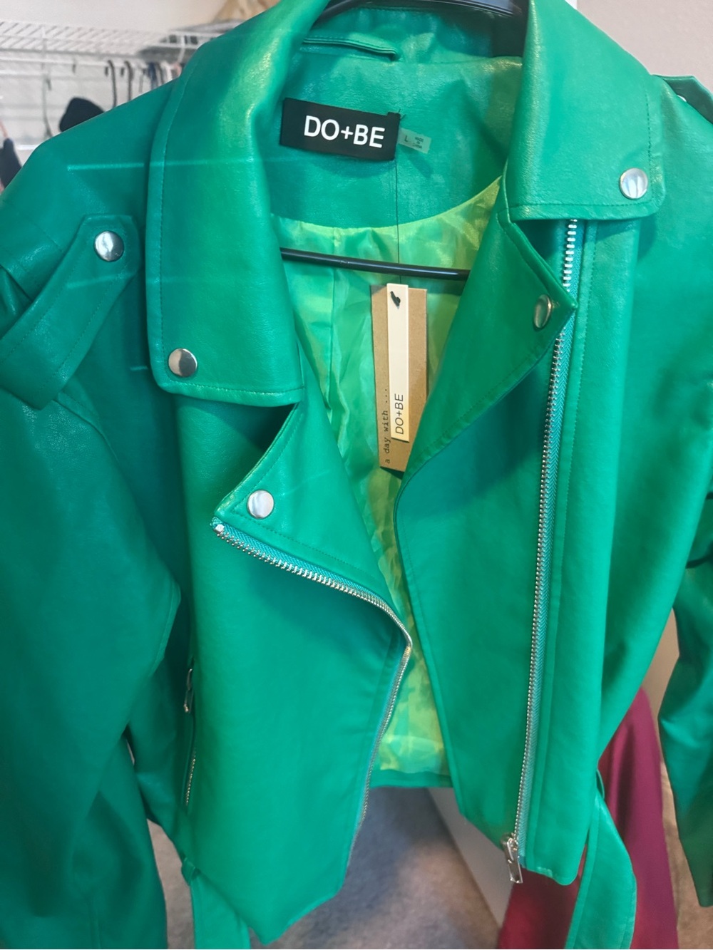 DO+BE Emerald Green Faux Leather Moto Jacket